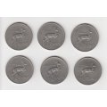 SIX NICE LARGE R1.00 COINS FROM 1977-1990-READ BELOW