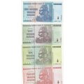 THE RARE SET OF NINE ZIM 2008 HYPER INFLATION NOTES  TO 100 TRILLION !!! ALL  " AA " NUMBERS UNC