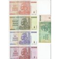 THE RARE SET OF NINE ZIM 2008 HYPER INFLATION NOTES  TO 100 TRILLION !!! ALL  " AA " NUMBERS UNC