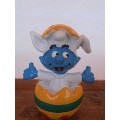 5.20511 Baby in yellow easter egg, Vintage Smurfs figure, Shipping will only be charged once!
