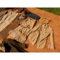 Large lot military clothing, WW2 to 1960's, battle dress, coat, balsak, bag, beige shorts & tops etc