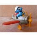 40222 Airplane **SUPER SMURF**, vintage Smurfs figure. Shipping will only be charged once!