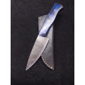 Handmade Damascus steel knife with leather sheath