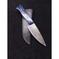 Handmade Damascus steel knife with leather sheath