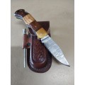 Handmade Damascus Steel Folding Knife with sharpner