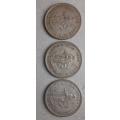 SA Union: 1953, 1954 and 1955 1 Shilling 1s)
