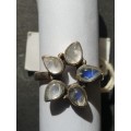 silver ring with moonstone stones