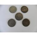 1896 ZAR 6 PENCE SILVER KRUGER COINS x 5 COINS