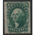 USA-Scott #33-1857/61-10c-Green-Type III-(rare IMPRINT position)used. Price R1,495 (cv R2,700)