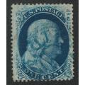 USA-Scott #24-1857/61-1c-Blue-Type V  used. Price R175 (cv R740)