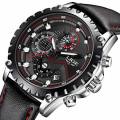 LIGE Waterproof Chronograph Sport Analog Quartz Leather Watch