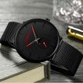 Crrju Mens Ultra Thin Black Stainless Steel Water Proof Watch