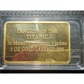 Titanic Commemorative Gold layered Bar - 38g with capsule