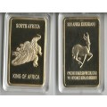 Bargain King of Africa and Krugerrand Gold Clad Bar one Troyounce.999 Fine Gold
