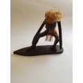 Man on Surfboard, Wooden, Hand Carved