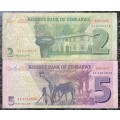 Zimbabwe 2016 $2 & $5 Bond Notes