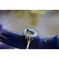 Grassy Green Tourmaline and Diamond Halo Ring