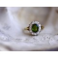 Grassy Green Tourmaline and Diamond Halo Ring