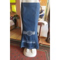 Top of the line ankle length trumpet style cotton stretch denim skirt in size 36/12.