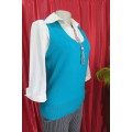 Sleeveless knitted pullover in turquoise, with V neckline. Size 36/12 by `Woolworths`.