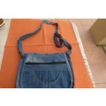 Hand blue denim bag with 3 zipped up departments. Made from used jeans size 30x30 cm.