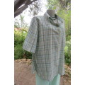 Bubble cotton casual short sleeve shirt in light turquoise, green, white and brown size 50/26.