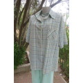 Bubble cotton casual short sleeve shirt in light turquoise, green, white and brown size 50/26.
