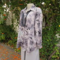 Silver and darker grey coloured long sleeve top with black and white floral pattern, Size 42/18