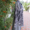 Silver and darker grey coloured long sleeve top with black and white floral pattern, Size 42/18