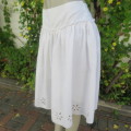 White fine cotton skirt with yoke and gathered bottom with lining, Embroidered border.Size 36/12