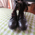 Pair of SADF army brown genuine leather boots in size 9 issued 2002 by BAGSHAW. Army size 270M