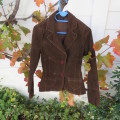 Choc brown styled corduroy jacket with long sleeves. For girl 14 to 15  years old. Size 30/6