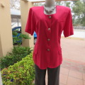 Elegant candy red short sleeve summer jacket. Collarless. Size 40/16 by `Merien Hall`. As new.