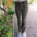 Ultra sexy dark olive bootlegged cotton stretch pants with black broken stripes. Size 32/8 by FORME