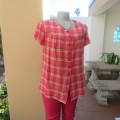 Cheerful check button down top in pink and orange with glitter stripes size 38/14. As new.
