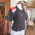 Cute black/red short sleeve button downtop with 2 dummy pockets.size 38/14 by `BOUCHARA As new.