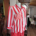Sweet red and white vertical striped button down LEGIT top size 36/12.In poly and viscose.As new