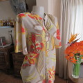 Cheerful PENNY C top in yellow,beige,red and orange floral design. Size 42/18. Very good cond.