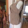 Smart med brown sleeveless embroidered top. Cross over bust. By ST BERNARD Europe. Size 34. As new.