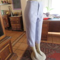 Fabulous cropped powder blue high waist pants crochet decoration on legs. Size 34/10 New condition.