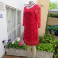 Stunning cherry red acrylic lace long sleeve special occasion dress Size 36/12 by `Drama Queen`  New