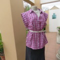 Summer top in violet pink and white check Size 44/20 by INSYNC. Tiny capped sleeves.As new