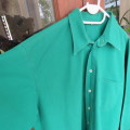 Men`s grass green long sleeve durable work shirt. Size L-chest 120cm. Used but good for everyday use