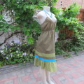 Halter neck olive green dress with lovely border and frill. Size 34/10.By `Woolworths`.As new.