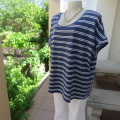 High quality `David Jones` slip-over top in navy and white horizontal stripes. Size 44-46. As new.