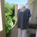 High quality `David Jones` slip-over top in navy and white horizontal stripes. Size 44-46. As new.