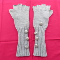 Pretty acrylic knitted fingerless light grey gloves with silver thread. Size Medium. New condition.
