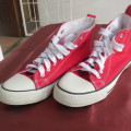 As new red high top tekkie by ATMOSPHERE in size 38/5. With white front and soles. Never used.
