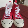 As new red high top tekkie by ATMOSPHERE in size 38/5. With white front and soles. Never used.