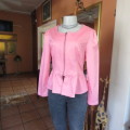Peplum zip-up long sleeve stretch cotton top in salmon pink. Size 34 loose. 36 tight. By RT.As new